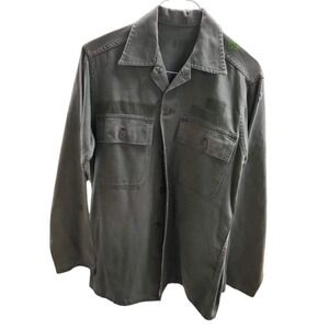 Vintage Military Style‎ Button Up Shirt Olive Green Long Sleeve Menswear